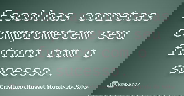 Escolhas corretas comprometem seu futuro com o sucesso.... Frase de Cristiano Russel Morais da Silva.