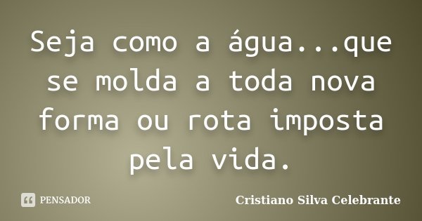 Seja como a água...que se molda a toda nova forma ou rota imposta pela vida.... Frase de Cristiano Silva Celebrante.