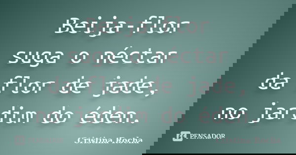Beija-flor suga o néctar da flor de jade, no jardim do éden.... Frase de Cristina Rocha.