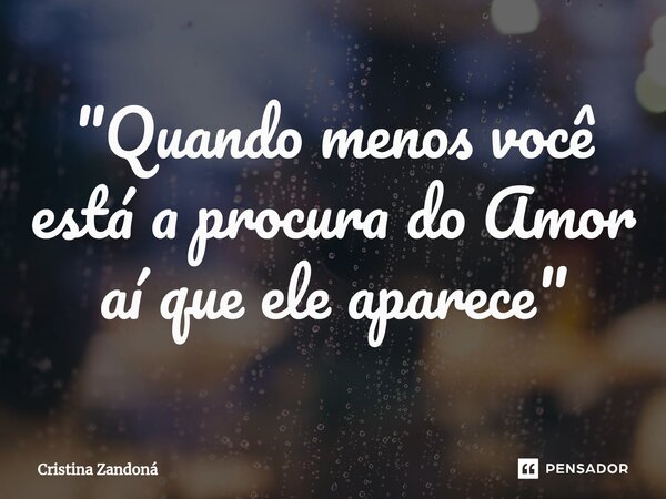 ⁠"Quando menos você está a procura do Amor aí que ele aparece "... Frase de Cristina zandoná.