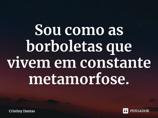 Sou como as ⁠borboletas que vivem em constante metamorfose.... Frase de Cristiny Dantas.