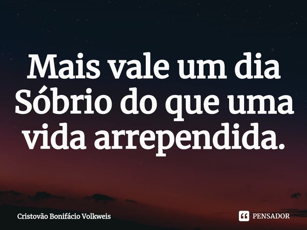 ⁠Mais vale um dia Sóbrio do que uma vida arrependida.... Frase de Cristovão Bonifácio Volkweis.