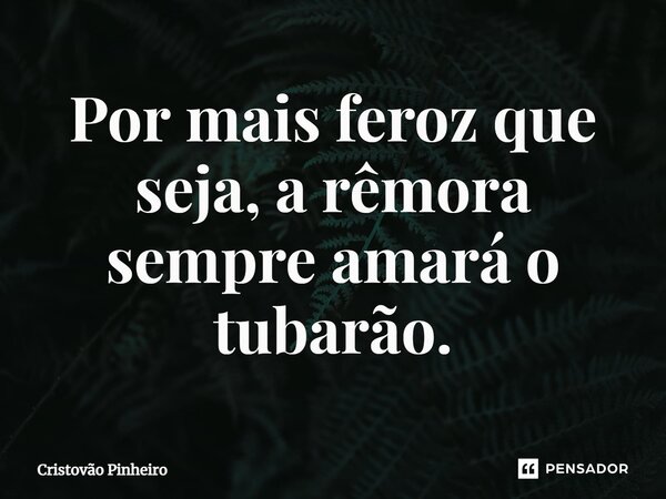 ⁠Por mais feroz que seja, a rêmora sempre amará o tubarão.... Frase de Cristovão Pinheiro.