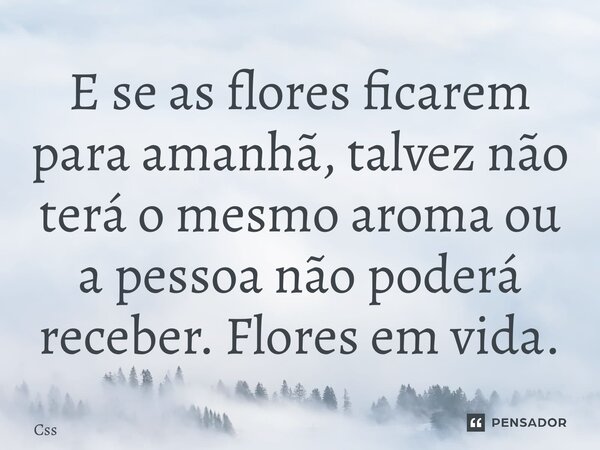 ⁠E se as flores ficarem para amanhã, talvez não terá o mesmo aroma ou a pessoa não poderá receber. Flores em vida.... Frase de CSS.
