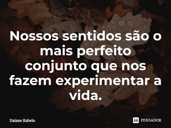 Nossos sentidos são o mais perfeito conjunto que nos fazem experimentar a vida.⁠... Frase de Daiane Rabelo.