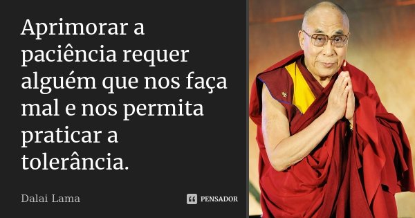 Aprimorar a paciência requer alguém que nos faça mal e nos permita praticar a tolerância.... Frase de Dalai Lama.