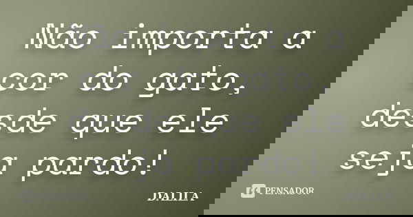 Não importa a cor do gato, desde que ele seja pardo!... Frase de Dalila.