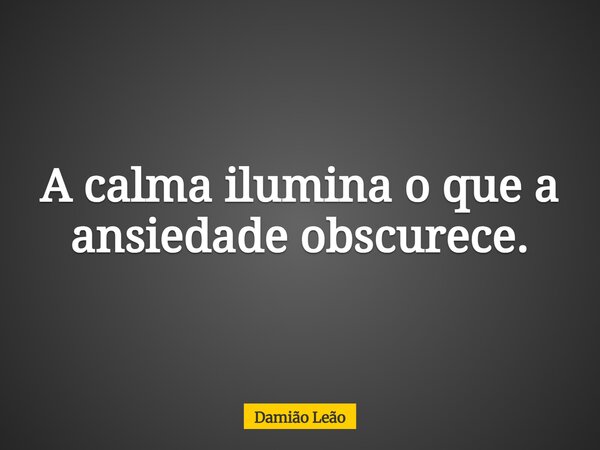 A calma ilumina o que a ansiedade obscurece.... Frase de Damião Leão.
