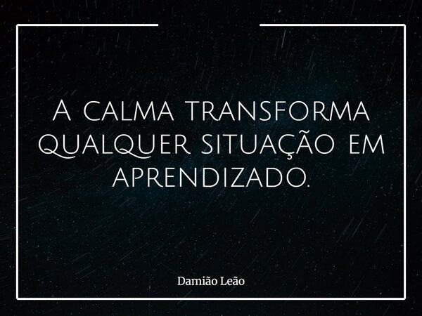 A calma transforma qualquer situação em aprendizado.... Frase de Damião Leão.