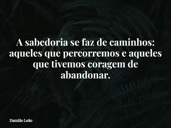 A sabedoria se faz de caminhos: aqueles que percorremos e aqueles que tivemos coragem de abandonar.... Frase de Damião Leão.