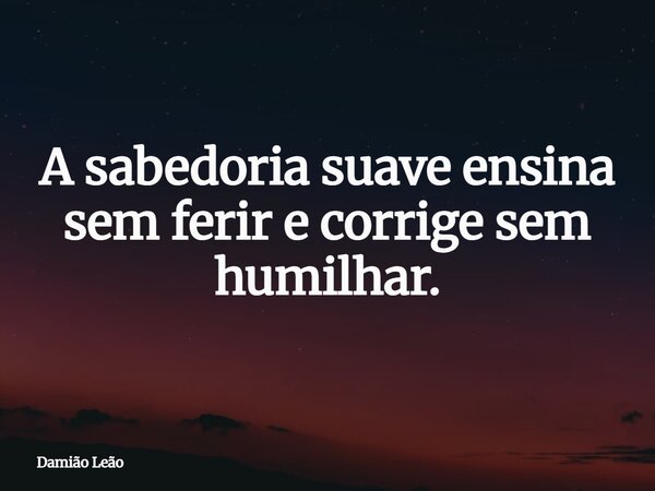 A sabedoria suave ensina sem ferir e corrige sem humilhar.... Frase de Damião Leão.