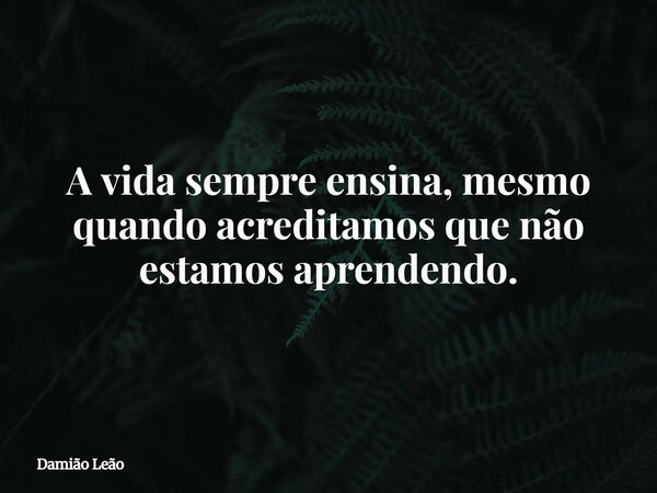 A vida sempre ensina, mesmo quando acreditamos que não estamos aprendendo.... Frase de Damião Leão.