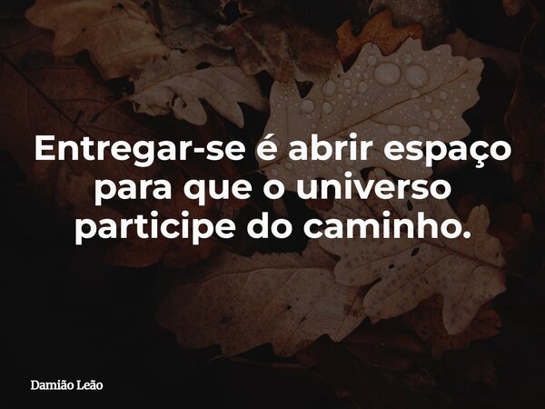 Entregar-se é abrir espaço para que o universo participe do caminho.... Frase de Damião Leão.