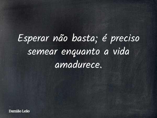 Esperar não basta; é preciso semear enquanto a vida amadurece.... Frase de Damião Leão.