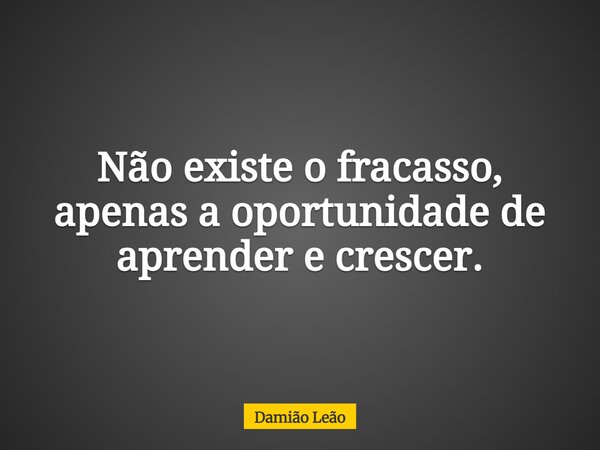 Não existe o fracasso, apenas a oportunidade de aprender e crescer.... Frase de Damião Leão.