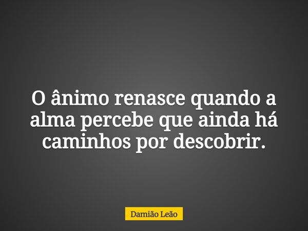 O ânimo renasce quando a alma percebe que ainda há caminhos por descobrir.... Frase de Damião Leão.