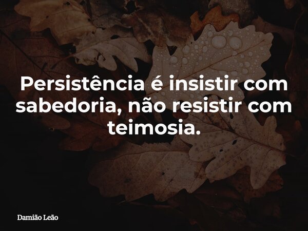 Persistência é insistir com sabedoria, não resistir com teimosia.... Frase de Damião Leão.