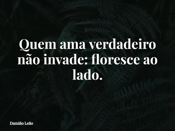 Quem ama verdadeiro não invade: floresce ao lado.... Frase de Damião Leão.