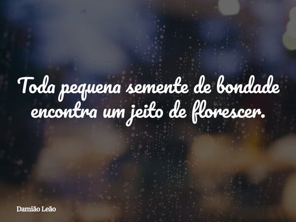 Toda pequena semente de bondade encontra um jeito de florescer.... Frase de Damião Leão.