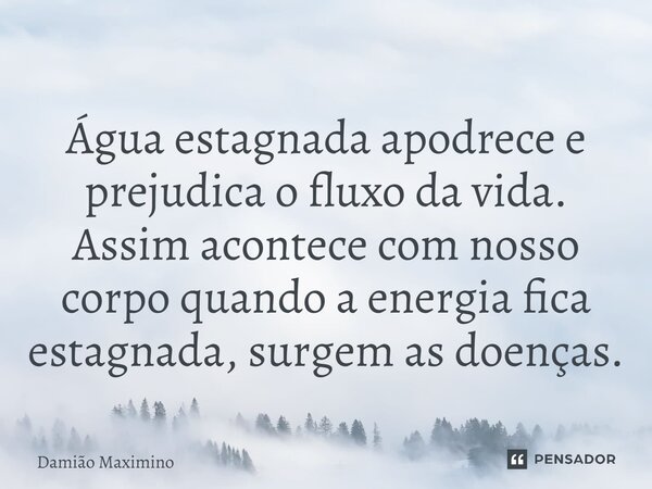 Água estagnada apodrece e prejudica o fluxo da vida. Assim acontece com nosso corpo quando a energia fica estagnada, surgem as doenças.... Frase de Damião Maximino.