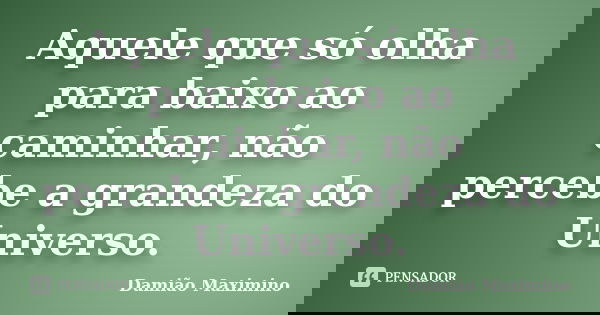 Aquele que só olha para baixo ao caminhar, não percebe a grandeza do Universo.... Frase de Damião Maximino.