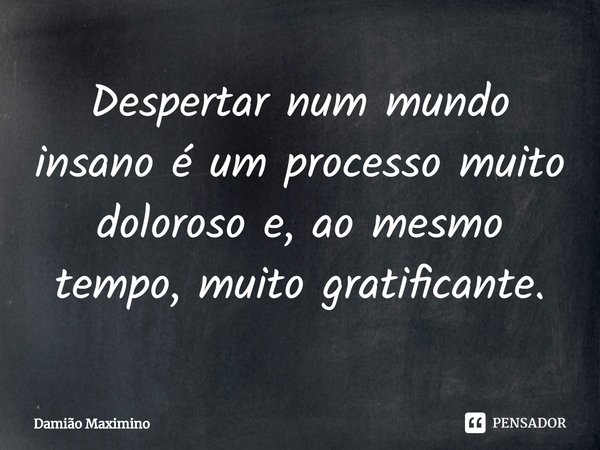 ⁠Despertar num mundo insano é um processo muito doloroso e, ao mesmo tempo, muito gratificante.... Frase de Damião Maximino.