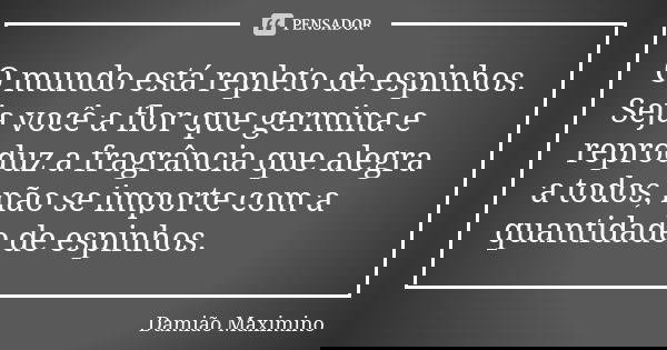 O mundo está repleto de espinhos. Seja você a flor que germina e reproduz a fragrância que alegra a todos, não se importe com a quantidade de espinhos.... Frase de Damião Maximino.