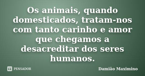 Os animais, quando domesticados, tratam-nos com tanto carinho e amor que chegamos a desacreditar dos seres humanos.... Frase de Damião Maximino.
