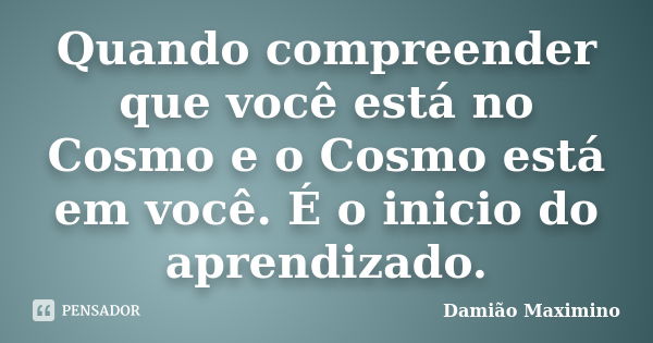 Quando compreender que você está no Cosmo e o Cosmo está em você. É o inicio do aprendizado.... Frase de Damião Maximino.