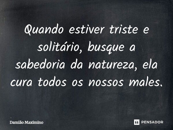 Quando estiver triste e solitário, busque a sabedoria da natureza, ela cura todos os nossos males.... Frase de Damião Maximino.