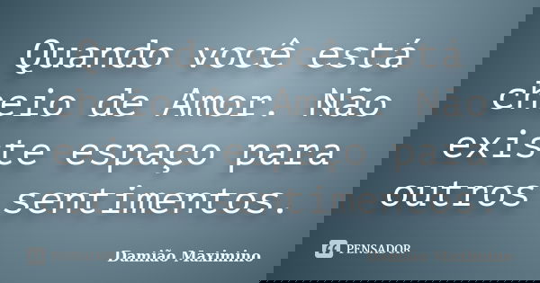 Quando você está cheio de Amor. Não existe espaço para outros sentimentos.... Frase de Damião Maximino.