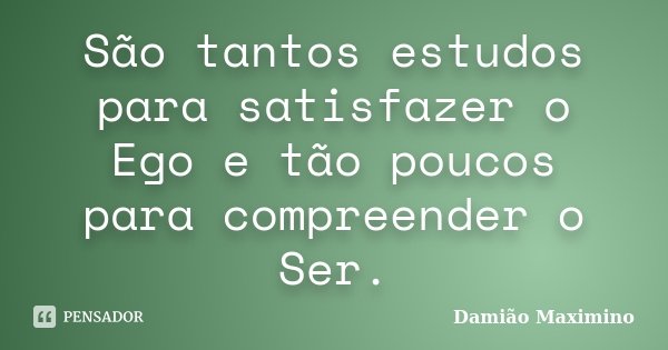 São tantos estudos para satisfazer o Ego e tão poucos para compreender o Ser.... Frase de Damião Maximino.