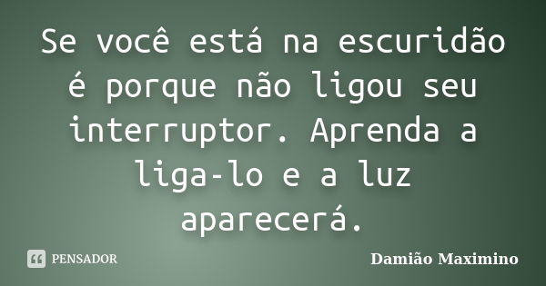 Se você está na escuridão é porque não ligou seu interruptor. Aprenda a liga-lo e a luz aparecerá.... Frase de Damião Maximino.