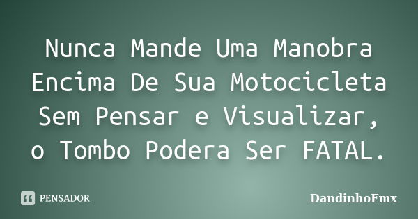 Nunca Mande Uma Manobra Encima De Sua Motocicleta Sem Pensar e Visualizar, o Tombo Podera Ser FATAL.... Frase de DandinhoFmx.