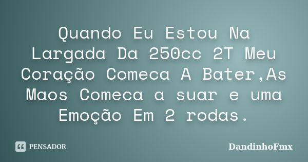 Quando Eu Estou Na Largada Da 250cc 2T Meu Coração Comeca A Bater,As Maos Comeca a suar e uma Emoção Em 2 rodas.... Frase de DandinhoFmx.