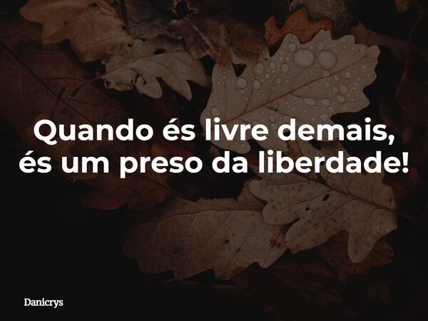 Quando és livre demais, és um preso da liberdade!... Frase de Danicrys.