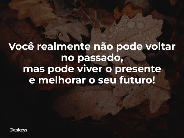 Você realmente não pode voltar no passado, mas pode viver o presente e melhorar o seu futuro!... Frase de Danicrys.