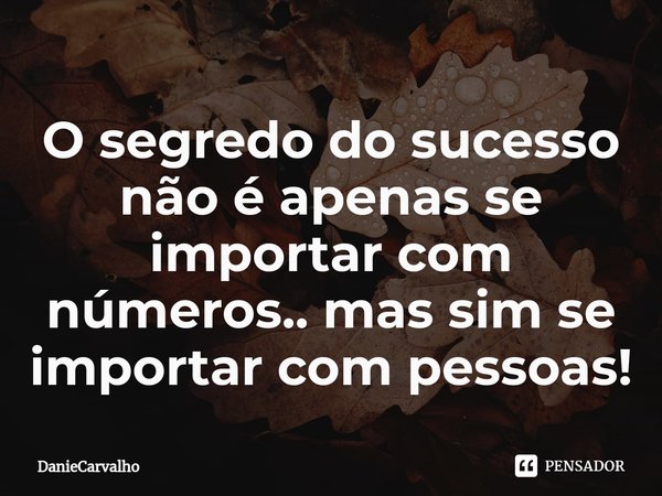 ⁠⁠O segredo do sucesso não é apenas se importar com números.. mas sim se importar com pessoas!... Frase de DanieCarvalho.
