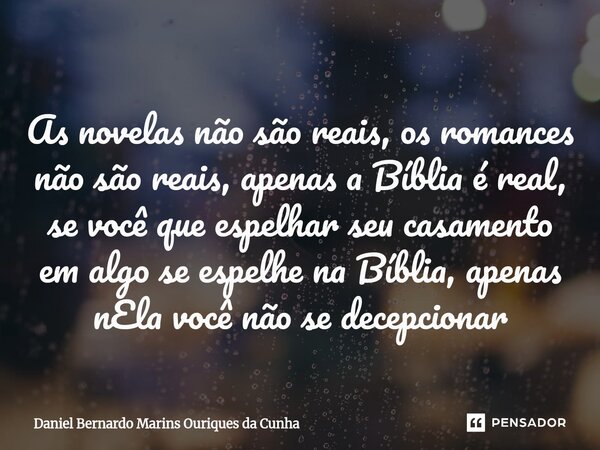 As novelas não são reais, os romances não são reais, apenas a Bíblia é real, se você que espelhar seu casamento em algo se espelhe na Bíblia, apenas nEla ⁠você ... Frase de Daniel Bernardo Marins Ouriques da Cunha.