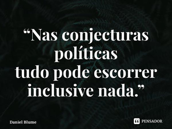 ⁠“Nas conjecturas políticas tudo pode escorrer inclusive nada.”... Frase de Daniel Blume.