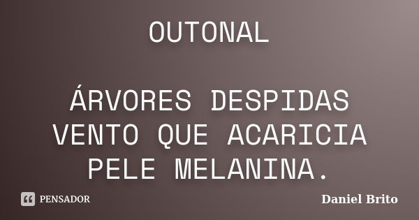 OUTONAL ÁRVORES DESPIDAS VENTO QUE ACARICIA PELE MELANINA.... Frase de Daniel Brito.