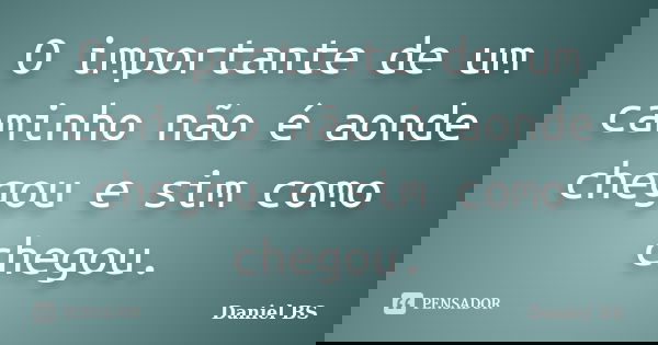 O importante de um caminho não é aonde chegou e sim como chegou.... Frase de Daniel BS.