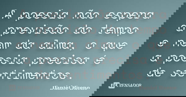 A poesia não espera a previsão do tempo e nem da alma, o que a poesia precisa é de sentimentos.... Frase de Daniel Bueno.