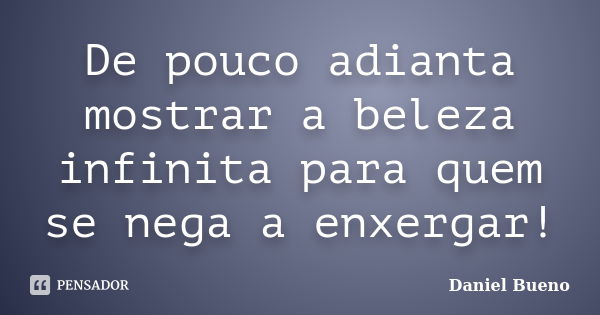 De pouco adianta mostrar a beleza infinita para quem se nega a enxergar!... Frase de Daniel Bueno.