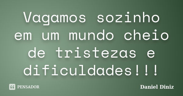 Vagamos sozinho em um mundo cheio de tristezas e dificuldades!!!... Frase de Daniel Diniz.