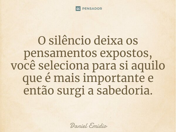 ⁠O silêncio deixa os pensamentos expostos, você seleciona para si aquilo que é mais importante e então surgi a sabedoria.... Frase de Daniel Emidio.