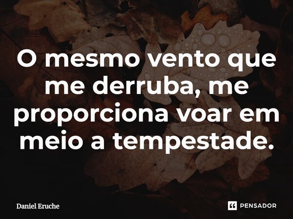 ⁠O mesmo vento que me derruba, me proporciona voar em meio a tempestade.... Frase de Daniel Eruche.