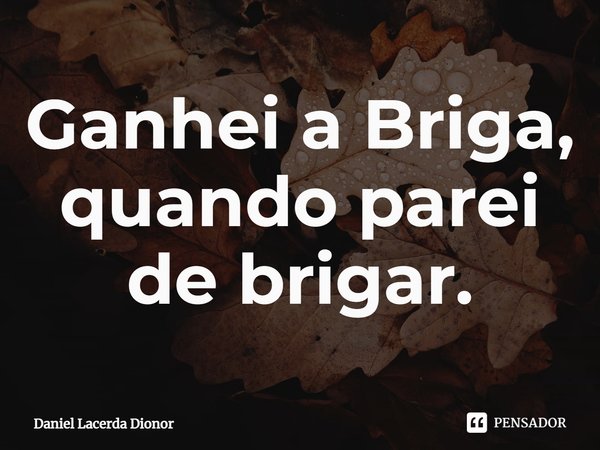 ⁠Ganhei a Briga, quando parei de brigar.... Frase de Daniel Lacerda Dionor.