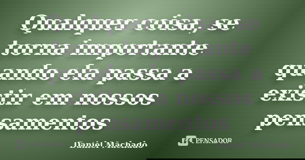 Qualquer coisa, se torna importante quando ela passa a existir em nossos pensamentos... Frase de Daniel Machado.