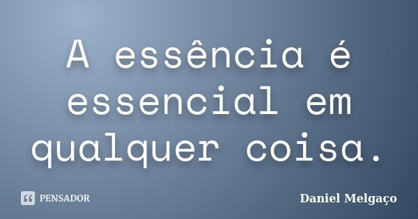 A essência é essencial em qualquer coisa.... Frase de Daniel Melgaço.